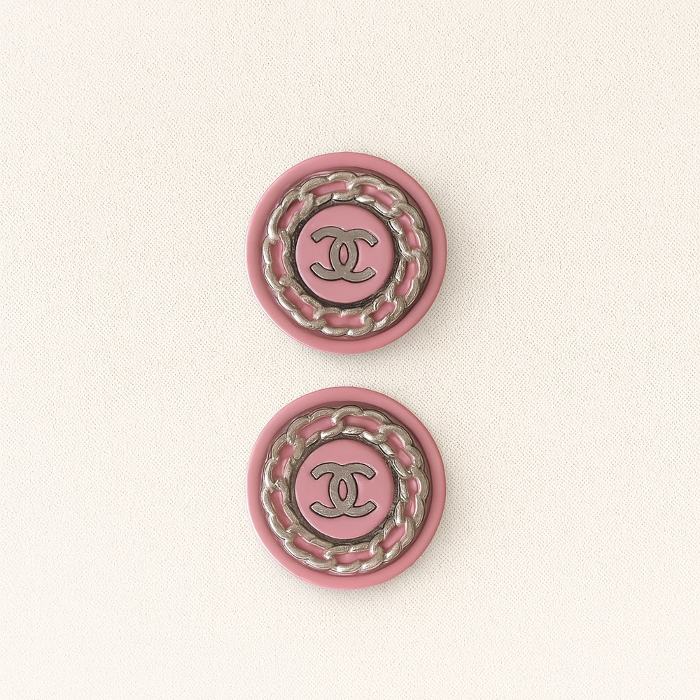 Rare Chanel Pink Enamel Chain Buttons Set of 2 Authentic CC Logo DIY Couture